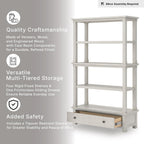 Signature Design by Ashley Robbinsdale 75" Farmhouse Bookcase with Drawer | Hardwood solids and oak veneer, 75 inch tall bookshelf with drawer, Antique white finish, 14 to 17 inch deep fixed shelves