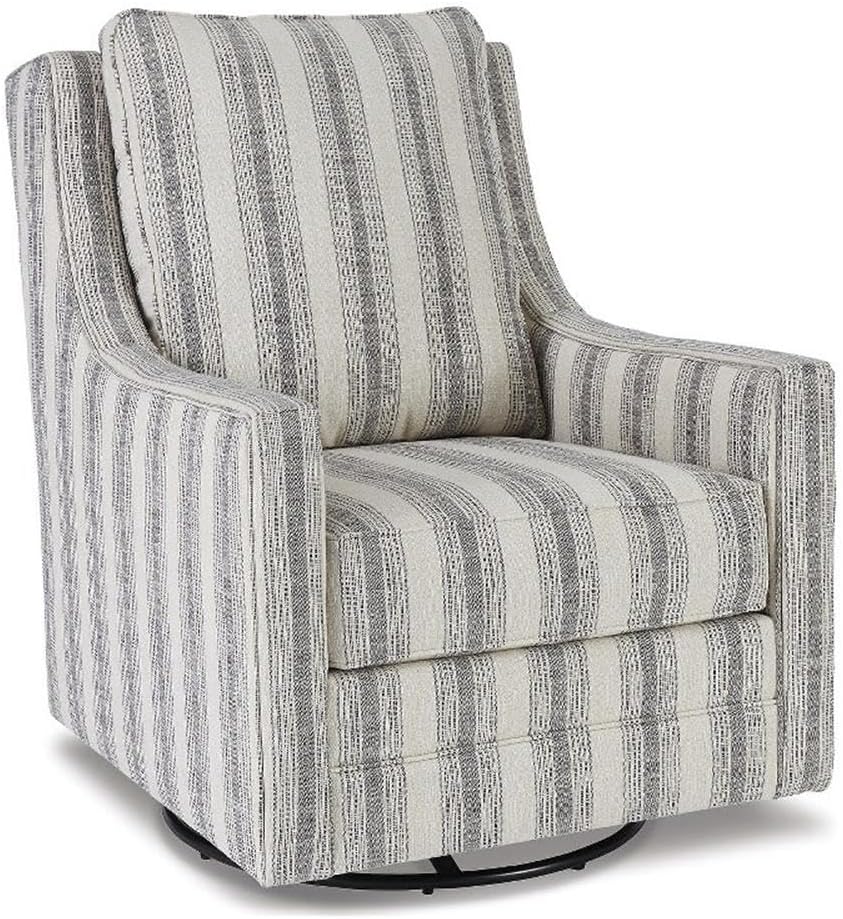Signature Design by Ashley Kambria Swivel Glider Accent Chair, Ivory/Black | Pre-assembled convenience, 360-degree metal swivel glider base, Durable spot-cleanable polyester-linen blend fabric