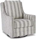 Signature Design by Ashley Kambria Swivel Glider Accent Chair, Ivory/Black | Pre-assembled convenience, 360-degree metal swivel glider base, Durable spot-cleanable polyester-linen blend fabric