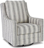 Signature Design by Ashley Kambria Swivel Glider Accent Chair, Ivory/Black | Pre-assembled convenience, 360-degree metal swivel glider base, Durable spot-cleanable polyester-linen blend fabric