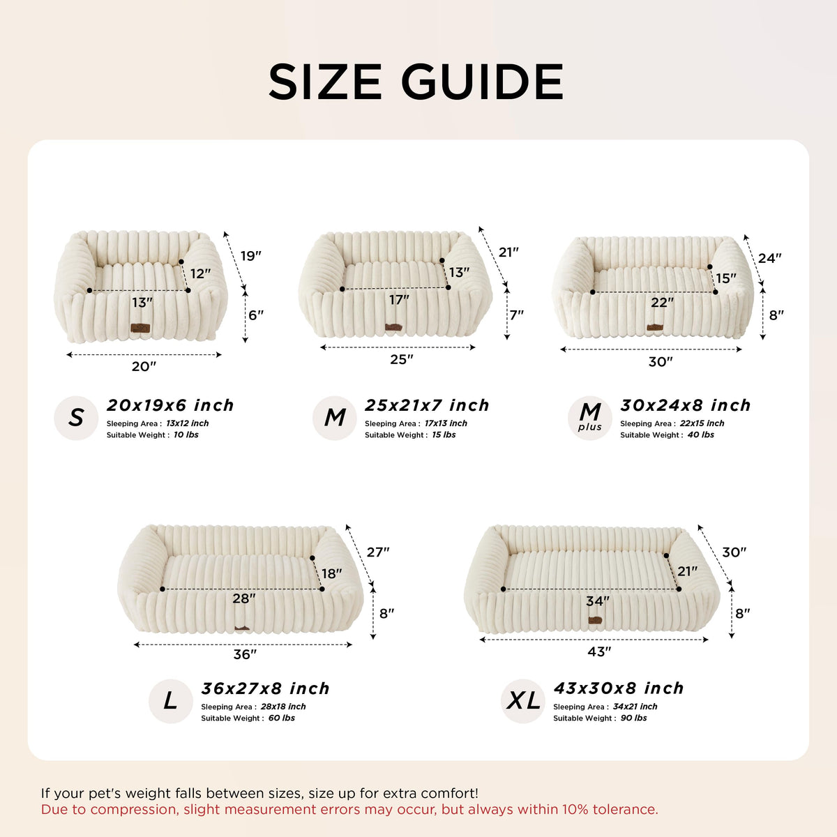 Bedsure ComfyFleece® Cute Dog Beds Large Sized Dog Washable，36in Cream