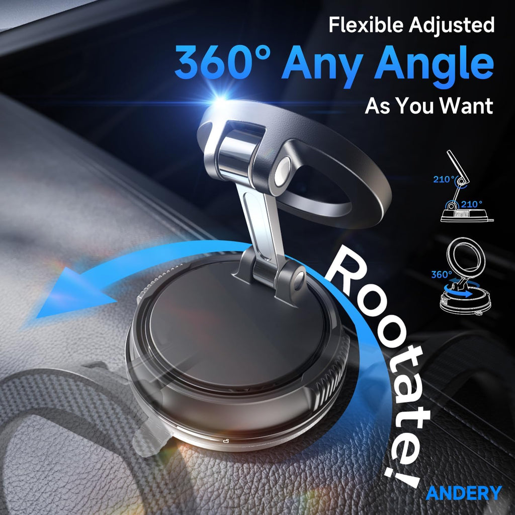 Compact Foldable Car Phone Holder for Magsafe [78+LBS Strongest Suction & 2400gf Strongest Magnetic] 360° Adjustable Car Phone Mount, Bedstand & Desk Mounts for iPhone 18-12 Pro Max (Carbon Fiber)