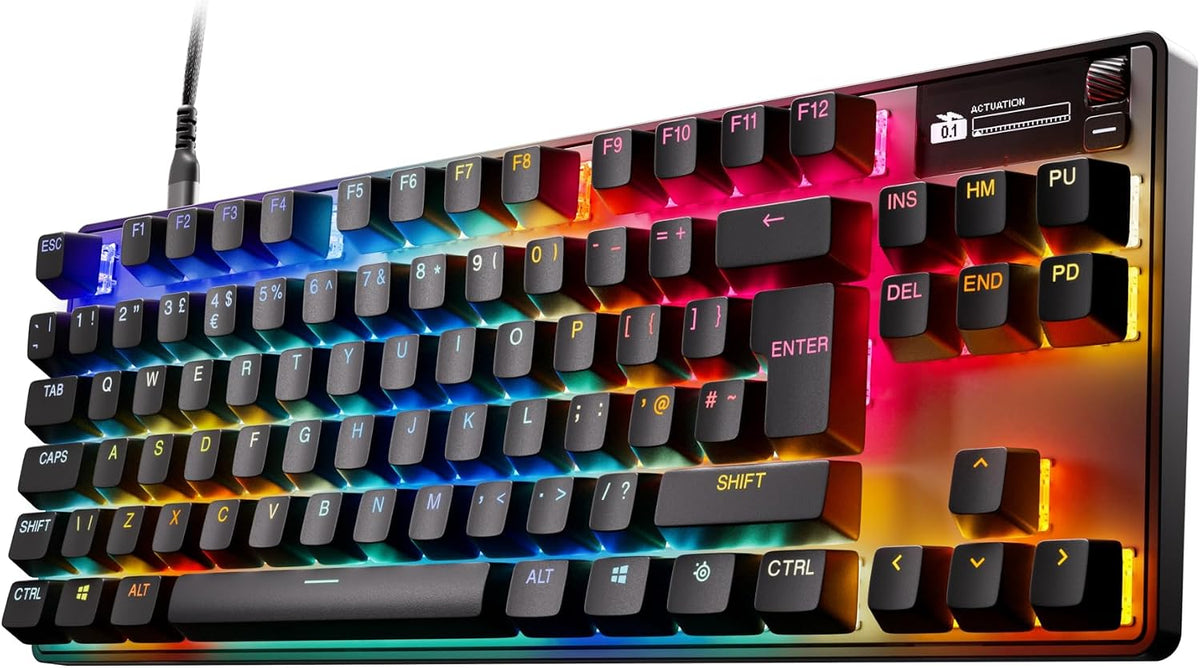SteelSeries Apex Pro TKL Gen 3 Gaming Keyboard - OmniPoint 3.0 Analog Magnetic Switches, QuickSet Auto-Presets (Rapid Trigger, Rapid Tap/SOCD, Protection Mode), OLED, RGB, PBT, USB-C, English QWERTY