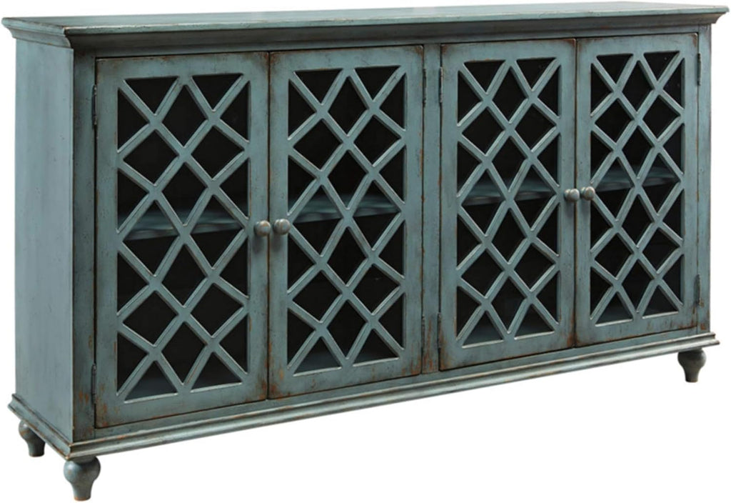 Signature Design by Ashley Mirimyn 4-Door Accent Cabinet, Antique Teal | Veneers, wood and engineered wood construction, Versatile TV stand or dining buffet, Adjustable shelves