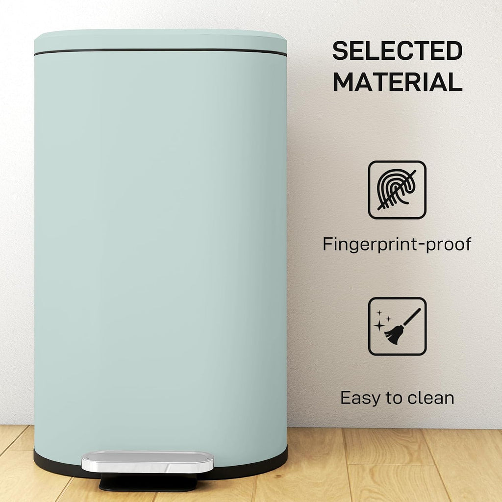 HOMCOM 30L Kitchen Bin 90° Stay-Open Lid Slim Rectangular Pedal Bin Green