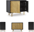Signature Design by Ashley Tayner Contemporary Accent Cabinet with 2 Doors and 1 Shelf, Black & Metallic