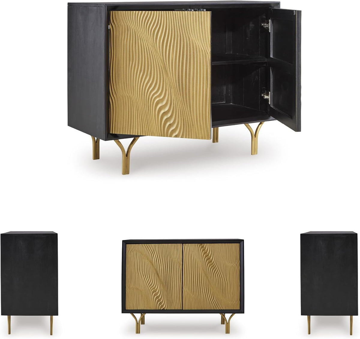 Signature Design by Ashley Tayner Contemporary Accent Cabinet with 2 Doors and 1 Shelf, Black & Metallic