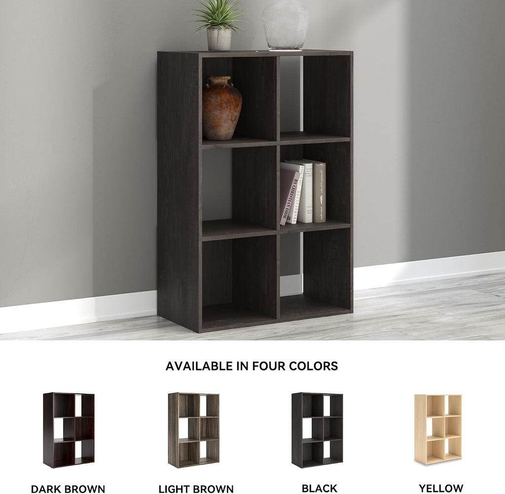 Signature Design by Ashley Piperton 6 Cube Storage Organizer, Freestanding Cubby Bookshelf, Engineered Wood and Decorative Laminate for Playrooms and Offices, Charcoal, 24" W x 36" H