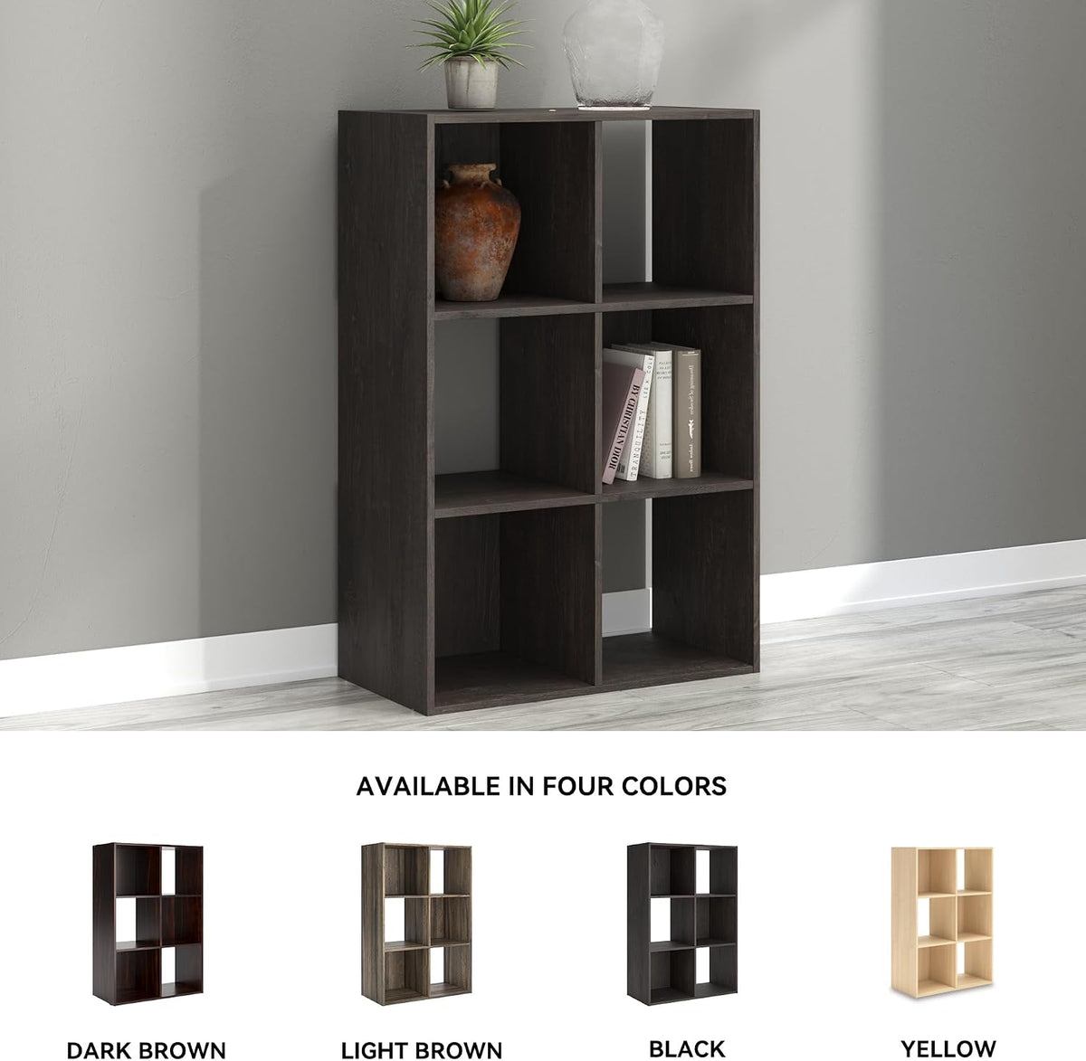 Signature Design by Ashley Piperton 6 Cube Storage Organizer, Freestanding Cubby Bookshelf, Engineered Wood and Decorative Laminate for Playrooms and Offices, Charcoal, 24" W x 36" H