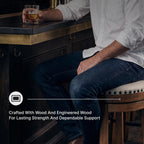 Signature Design by Ashley Valebeck Swivel Bar Stool with Back, 30 in | Wood & engineered wood, 360-degree swivel, Linen colored polyester, Rustic farmhouse style, 250 lb capacity