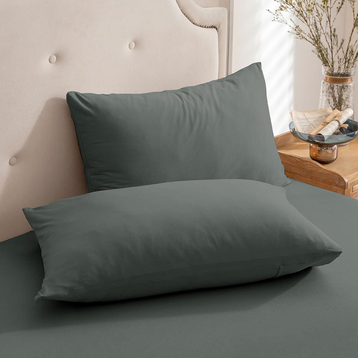 PURE ERA Jersey Knit Pillow Cases Solid Sage Green Standard