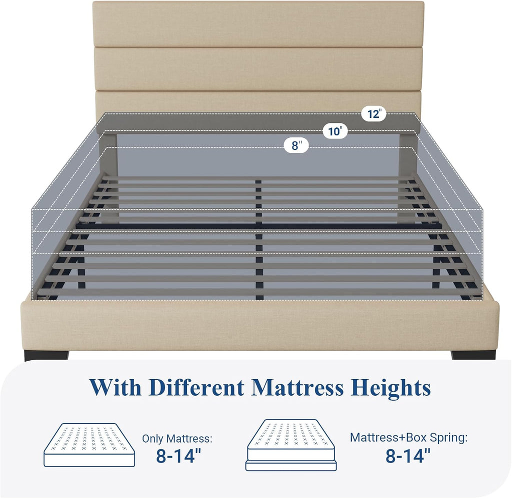 Allewie Queen Size Platform Bed Frame with Fabric Upholstered Headboard