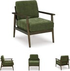 Signature Design by Ashley Bixler Showood Accent Chair, Olive Green | Plush chenille blend upholstery, Reversible cushion, Exposed engineered wood frame, Cozy reading nook, Wood accent chair