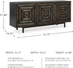 Signature Design by Ashley 72" Black Accent Cabinet Sideboard Buffet | Geometric casual credenza with adjustable shelves, Distressed black wood, veneer and engineered wood, Fair Ridge Series