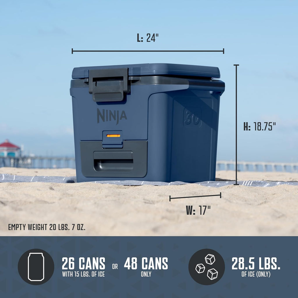 Ninja FrostVault 30qt Hard Cooler, Storage Drawer, Lakeshore Blue, FB131BL | Ninja FrostVault keeps food cool, dry & separate under 40°F for days, with 30-qt capacity holding up to 48 cans.