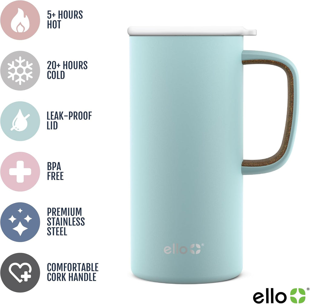 Ello Campy 18oz Insulated Stainless Steel Travel Mug with Handle, Frost