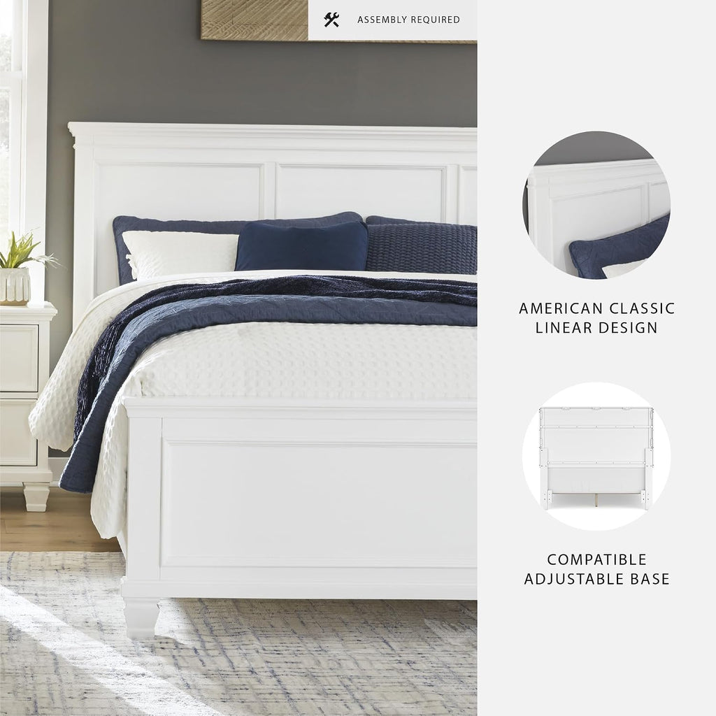 Signature Design by Ashley Fortman California King Panel Bed, White | Painted white finish with tapered feet, Hardwood solids and MDF substrate construction, Compatible with adjustable bases
