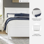 Signature Design by Ashley Fortman California King Panel Bed, White | Painted white finish with tapered feet, Hardwood solids and MDF substrate construction, Compatible with adjustable bases