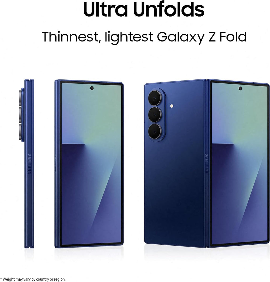 Samsung Galaxy Z Fold7 AI Phone, Thin and Light Foldable Design, Large Screen, 200MP Camera, 256GB Storage, 12GB Memory, 4400 mAh Battery, Blue Shadow, 3 Year Extended Warranty (UK Version)