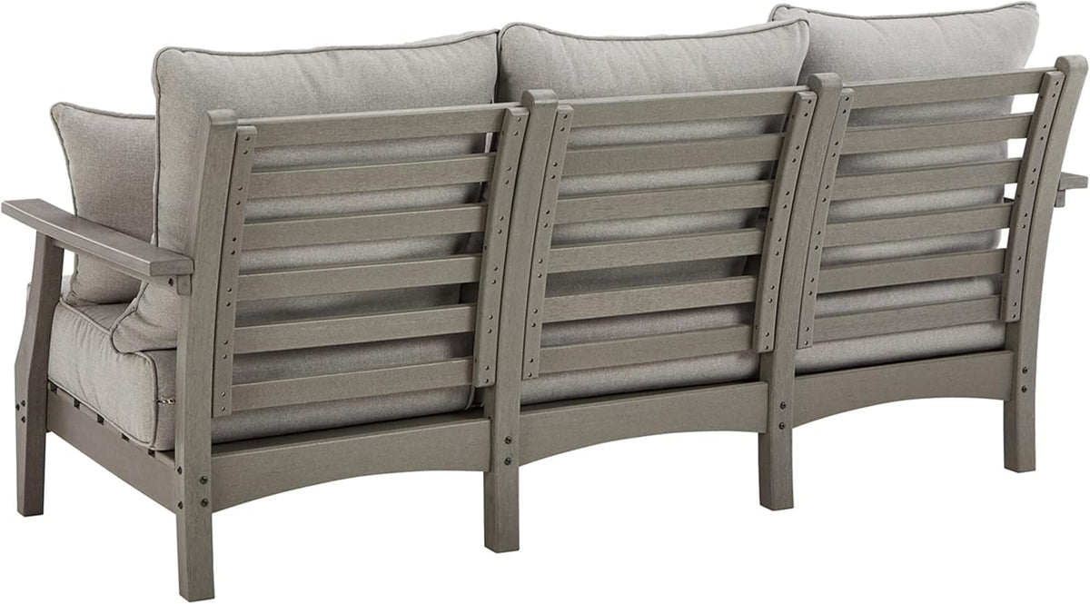 Signature Design by Ashley Visola 80"W 3-Seat Outdoor Patio Sofa, HDPE Wood Look, Couch with Performance Cushions for Deck Furniture, Gray