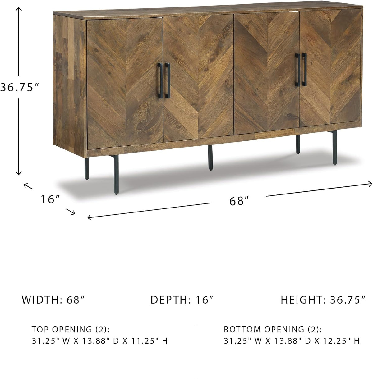 Signature Design by Ashley Accent Cabinet, Wood Credenza, Prattville | 68-inch contemporary credenza, Textured chevron doors, Durable solid and engineered wood construction, Multi-room use