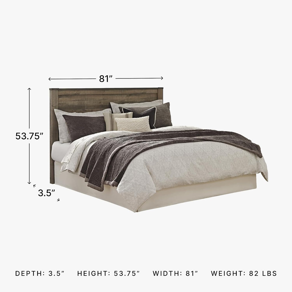 Signature Design by Ashley Trinell King Panel Headboard, Brown | Engineered wood panel, Rustic plank finish, Authentic touch texture, Nailhead accents, 5 minute assembly
