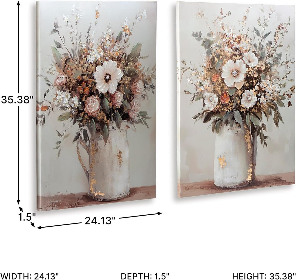 Signature Design by Ashley Floral Canvas Gallery Wall Art Sets | Unframed gallery wrapped canvas over wood, Hand painted textures with gold foil embellishments for living rooms, Faisaldon