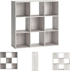 Signature Design by Ashley Paxberry 9 Cube Organizer Bookshelf, Whitewash | Engineered wood and laminate, Replicated worn-through paint, Fits 10.5 in storage bins, Alternating open and closed backs