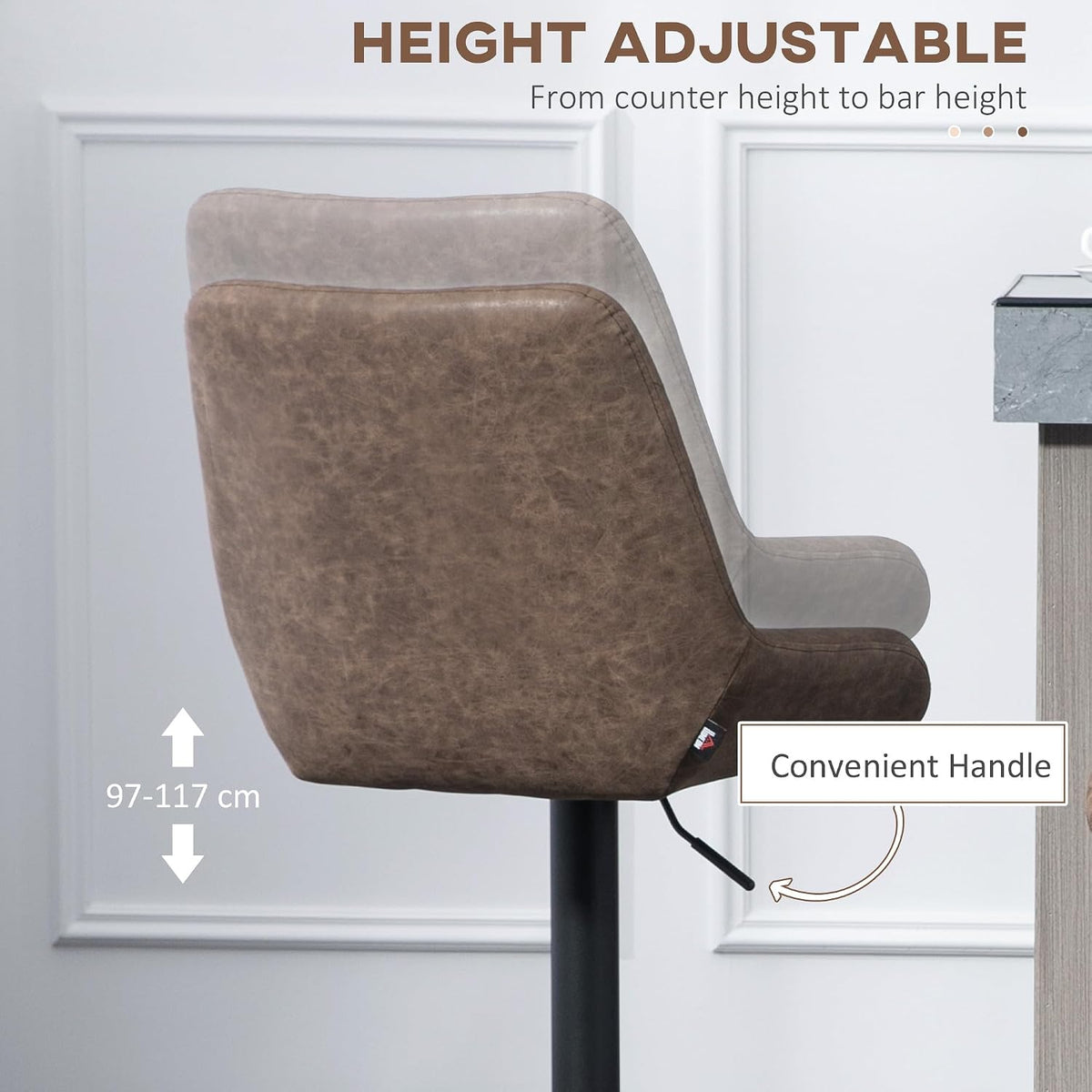 HOMCOM Breakfast Bar Stools Set of 2 Height Adjustable Swivel Coffee
