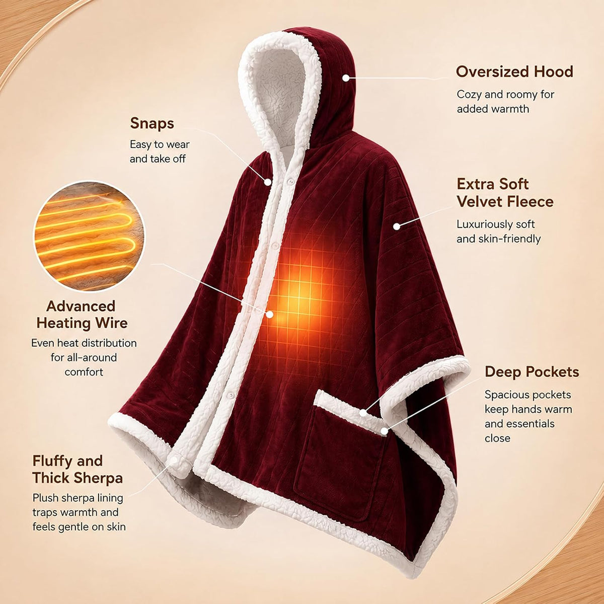 Westinghouse Wearable Heated Throw Blanket Flannel Sherpa 50x60 Inch Red