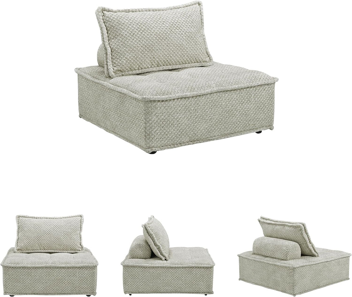 Signature Design by Ashley Oversized Armless Accent Chair, Taupe | Checkered polyester upholstery, Wood and engineered wood frame, Included bolster and toss pillows, Bales Series