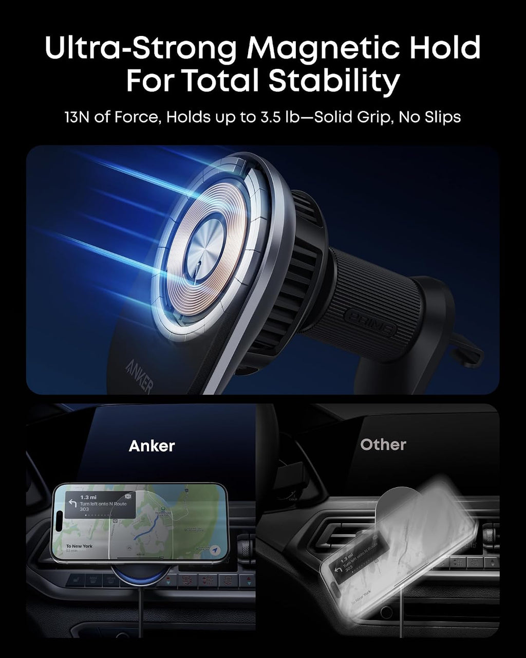 Anker Prime Qi2 25W MagSafe Compatible Wireless Car Charger Mount