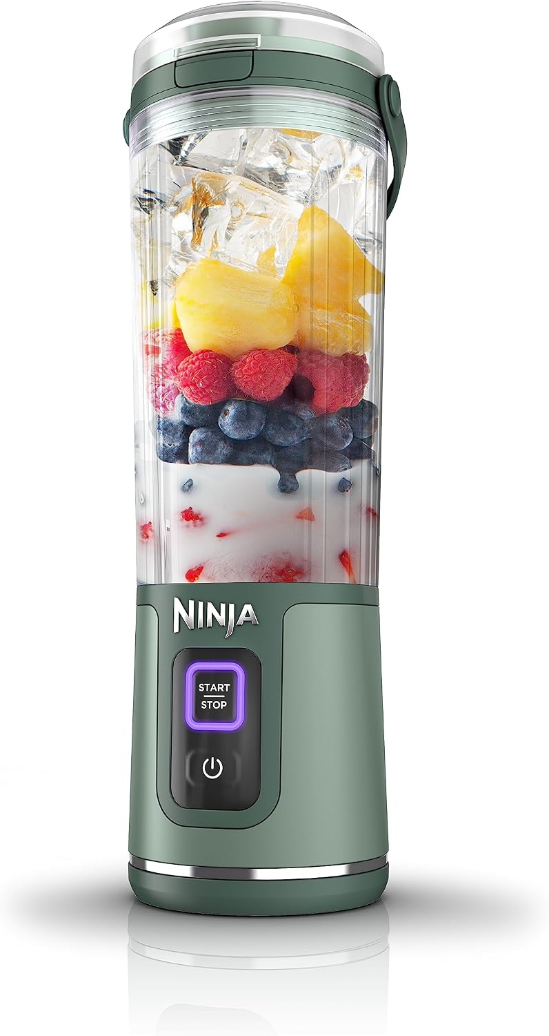 Ninja Blast Portable Blender, Cordless, 18oz Vessel, Forest Green, BC151EM | USB-C rechargeable, cordless blending anywhere. BlastBlade crushes ice & frozen fruit. Leakproof sip lid, dishwasher safe.