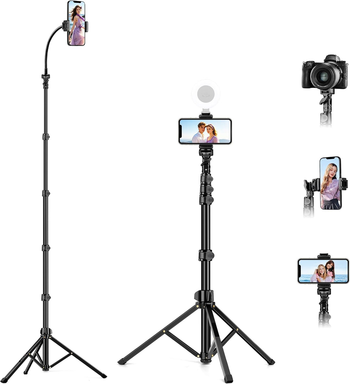 Phone Tripod, 86" Tall Tripod for iPhone with Flexible Gooseneck & Remote