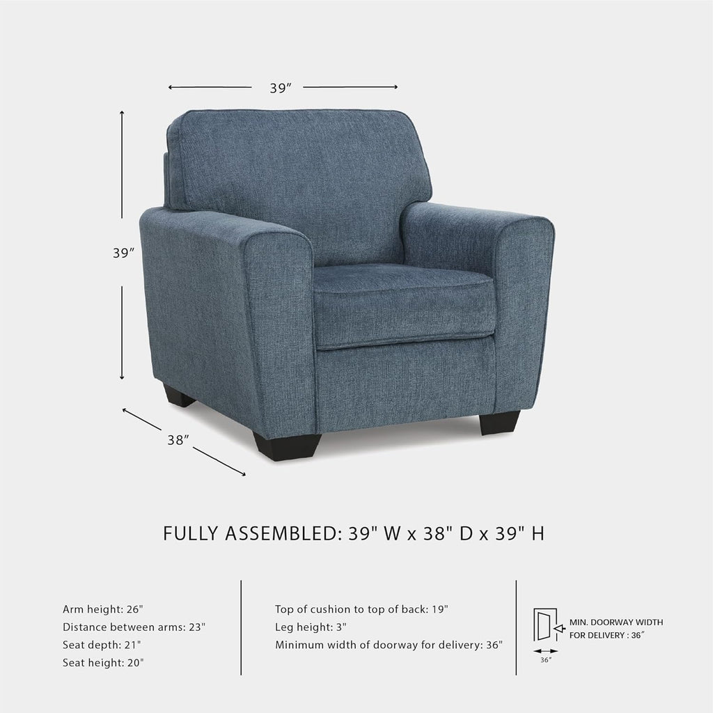 Signature Design by Ashley Cashton Oversized Accent Chair, Blue Arm Chair | Soft 100% polyester chenille, Durable wood and engineered wood frame, Spacious design for ultimate living room comfort