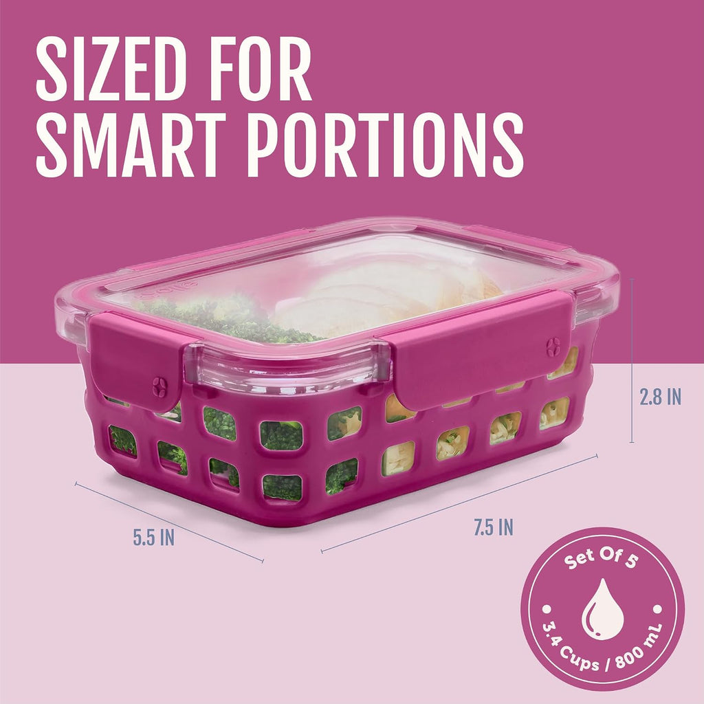 Ello Duraglass 3.4 Cup Glass Meal Prep Containers, 10 Pc, 5 Pack, Orchard