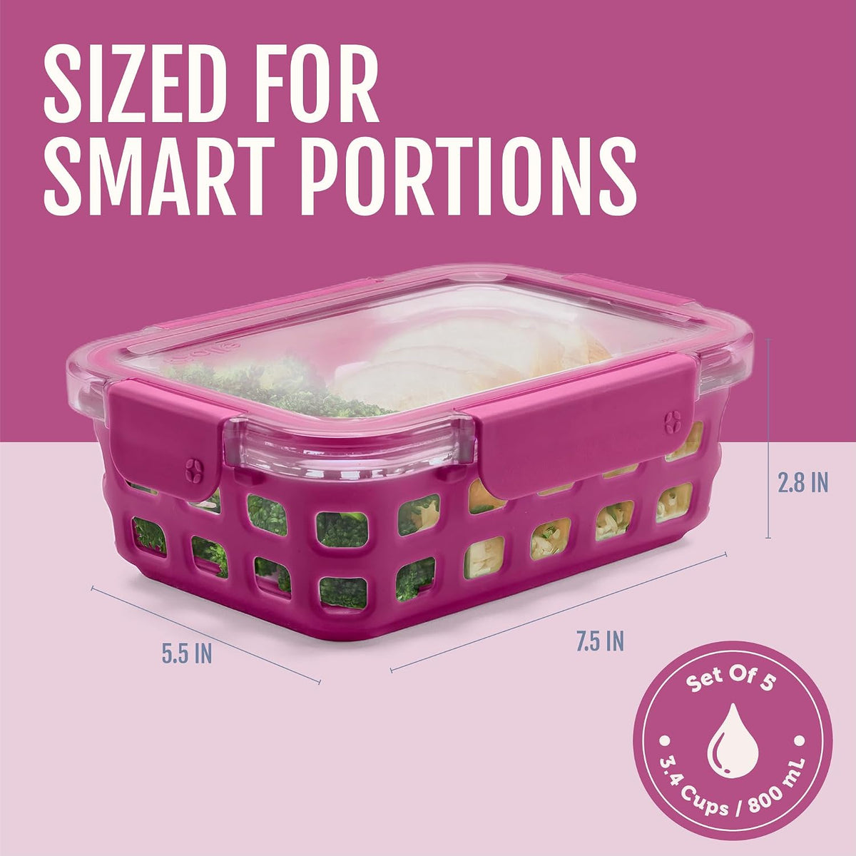 Ello Duraglass 3.4 Cup Glass Meal Prep Containers, 10 Pc, 5 Pack, Orchard