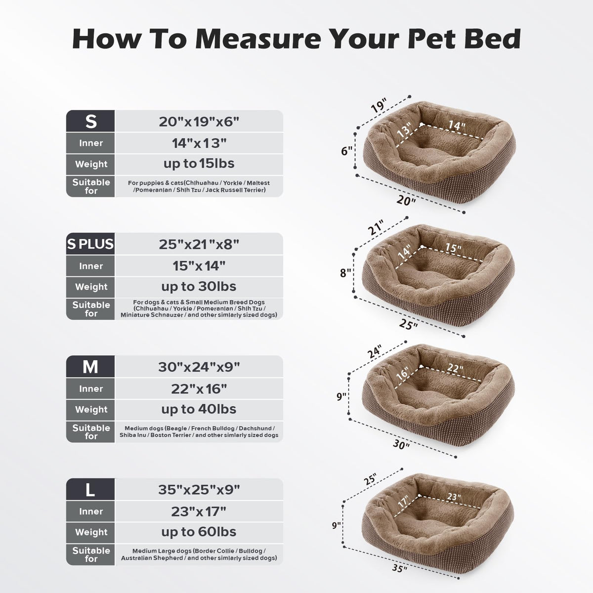 INVENHO Medium Dog Beds for Medium Dogs Washable, Rectangle Dog Bed Medium Size Dog, Orthopedic Dog Bed, Warming Soft Calming Sleeping Puppy Bed Durable Pet Bed with Anti-Slip Bottom M(30"x24"x9")