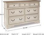 Signature Design by Ashley 7 Drawer Dresser for Bedroom, Two-Tone White | French country aesthetic with distressed wood top, Smooth-gliding dovetail joints and bronze-tone hardware, Realyn Series