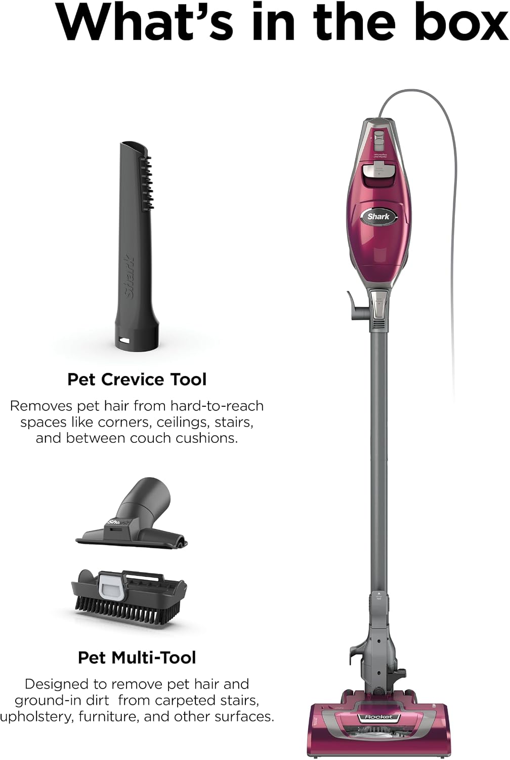 Shark Rocket Pet Plus Corded Stick Vacuum, Lightweight, Bordeaux, HV322