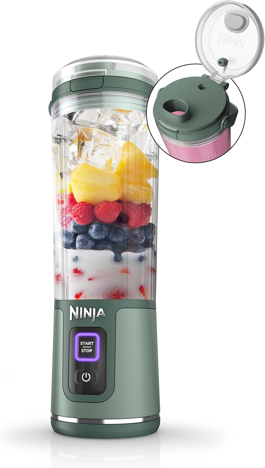 Ninja Blast Portable Blender, Cordless, 18oz Vessel, Forest Green, BC151EM | USB-C rechargeable, cordless blending anywhere. BlastBlade crushes ice & frozen fruit. Leakproof sip lid, dishwasher safe.