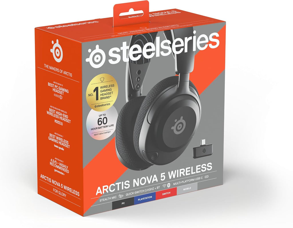 SteelSeries Arctis Nova 5 Wireless - Gaming Headset for PC, PS4/5, Mobile - 100+ Audio Presets via App - Neodymium Magnetic Drivers - 60H Battery - 2.4GHz or BT - ClearCast Gen2.X Mic