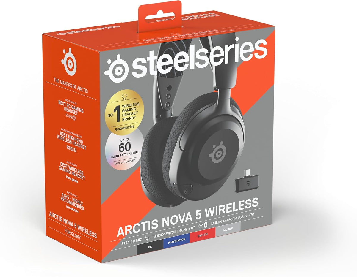 SteelSeries Arctis Nova 5 Wireless - Gaming Headset for PC, PS4/5, Mobile - 100+ Audio Presets via App - Neodymium Magnetic Drivers - 60H Battery - 2.4GHz or BT - ClearCast Gen2.X Mic