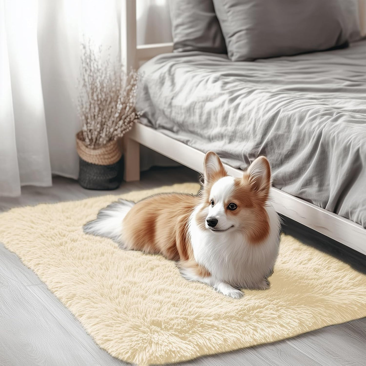 OLANLY Beige Round Rugs for Bedroom - Machine Washable, 4 ft Circle Area Rugs for Living Room, Soft and Fluffy Shaggy Carpet for Teen Girls and Boys, Nursery Rooms, Dorms, Home Decor Aesthetic