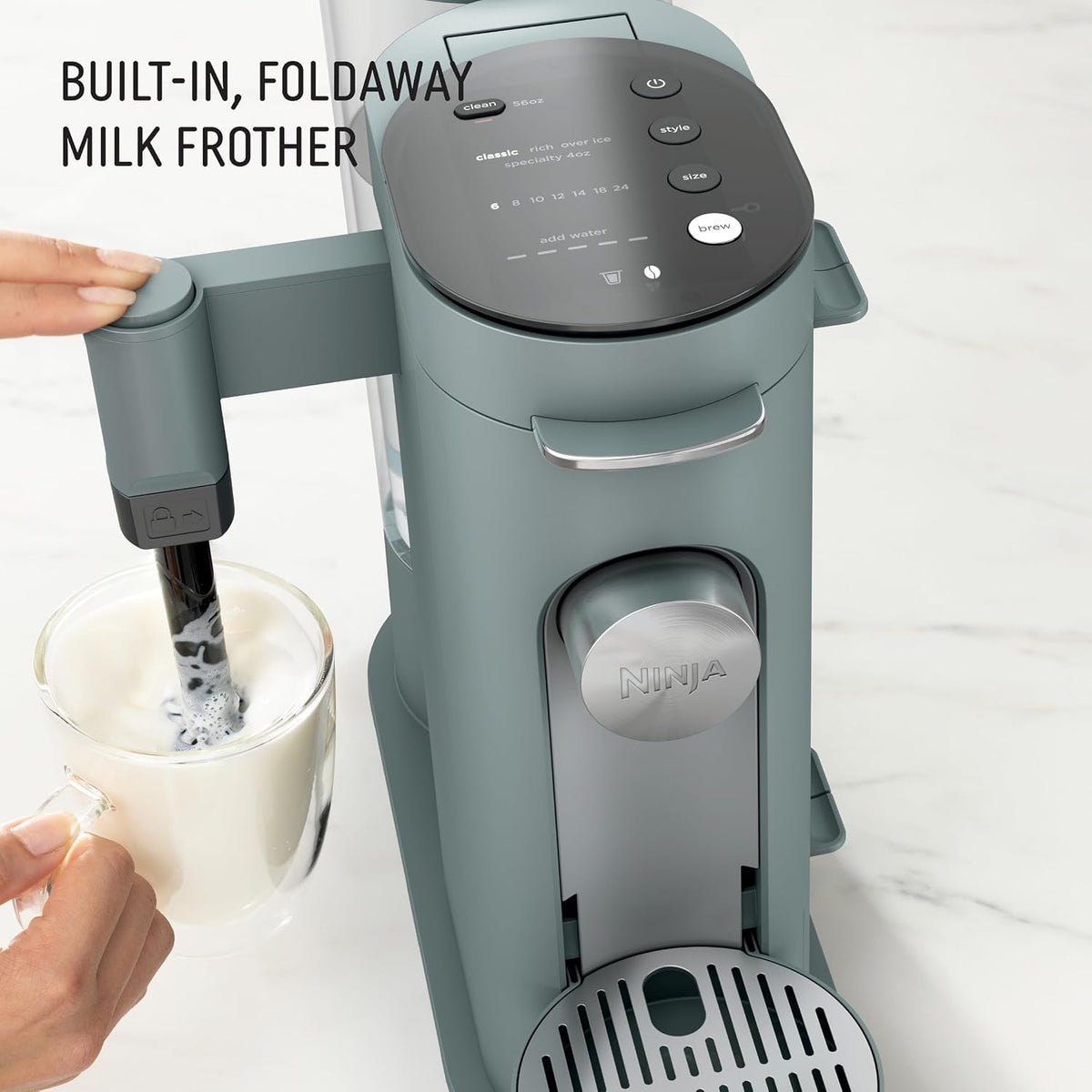 Ninja Pods & Grounds Coffee Maker, K-Cup Compatible, Sage Green, PB051SG | Built-In Milk Frother, 6-oz. Cup to 24-oz. Travel Mug Sizes, Iced Coffee Maker, 1550 watts