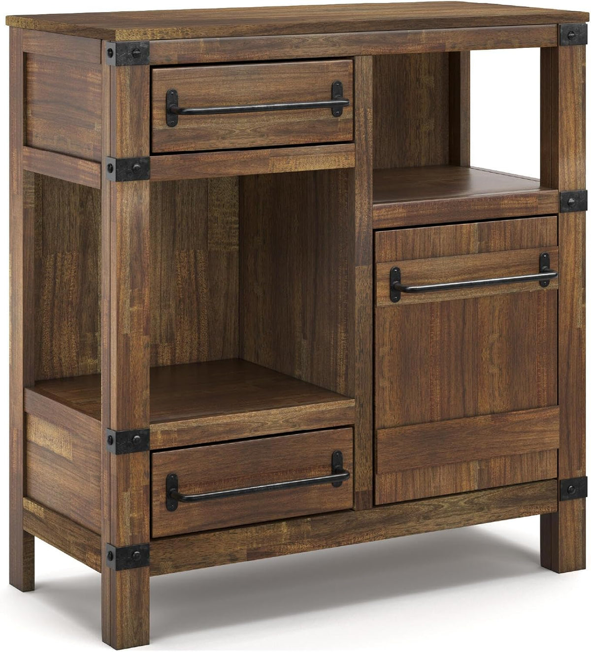 Signature Design by Ashley Coffee Bar Accent Cabinet with Drawers | Butterfly matched herringbone inlay, Unique acacia colored finish, Media and gameroom use, Farmhouse style, Roybeck Series
