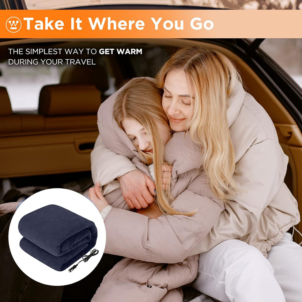 Westinghouse Heated Car Blanket, Navy, 59" x 43”