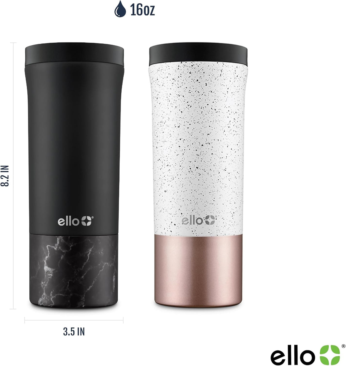 Ello Miri 16oz Insulated Stainless Steel Travel Mug with Slider Lid, Black
