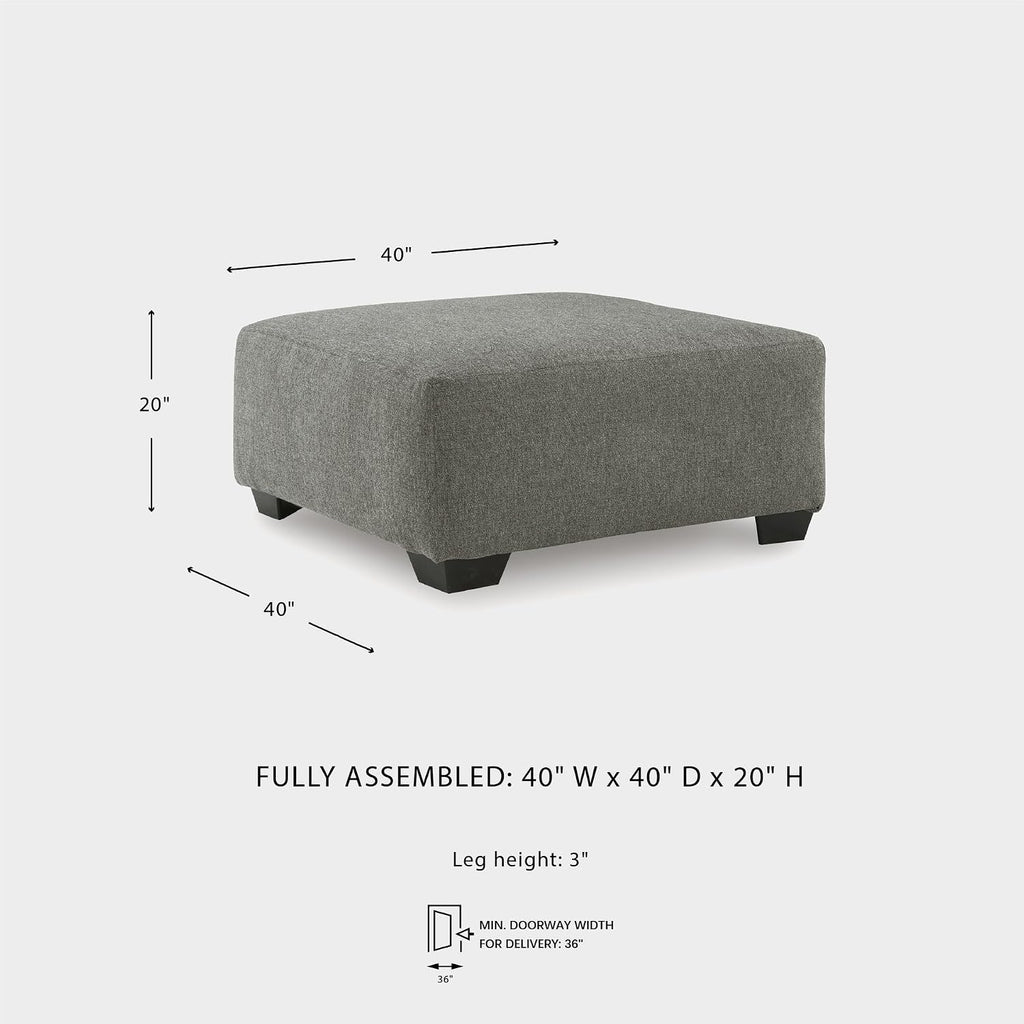 Signature Design by Ashley Oversized Accent Ottoman, Square Gray, Revenna | Greystone 100% polyester chenille, Faux wood finish legs, Firmly cushioned, No internal storage, Engineered wood frame