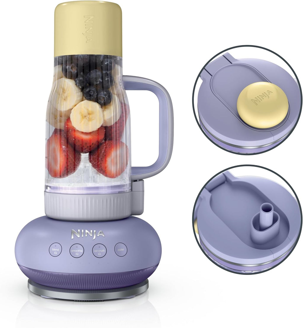 Ninja BlendBOSS Personal Blender, 26oz Tumbler, 1200PW, Purple, DB351PR | 1200-peak-watt BlendBOSS crushes ice to snow. 26-oz leakproof tumbler, chug spout & detachable straw. Dishwasher safe.